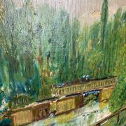 Oil painting on panel The bridge of Créteil signed H.Jaquemart nineteenth century