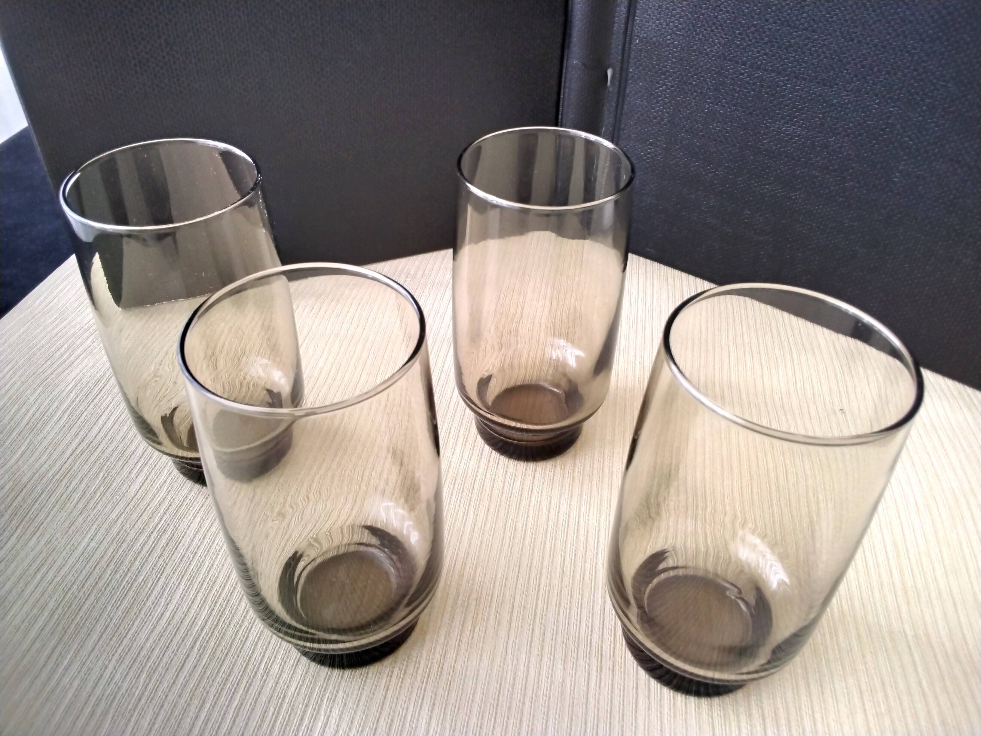 4 Vintage Smoked Glass Orangeade Glasses