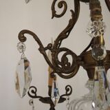 Magnificent French Antique Bronze Glass & Crystal 6 Light Cage Chandelier 4662