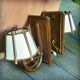 Suspension light and its 2 rattan wall lights by Louis Sognot, 1950s