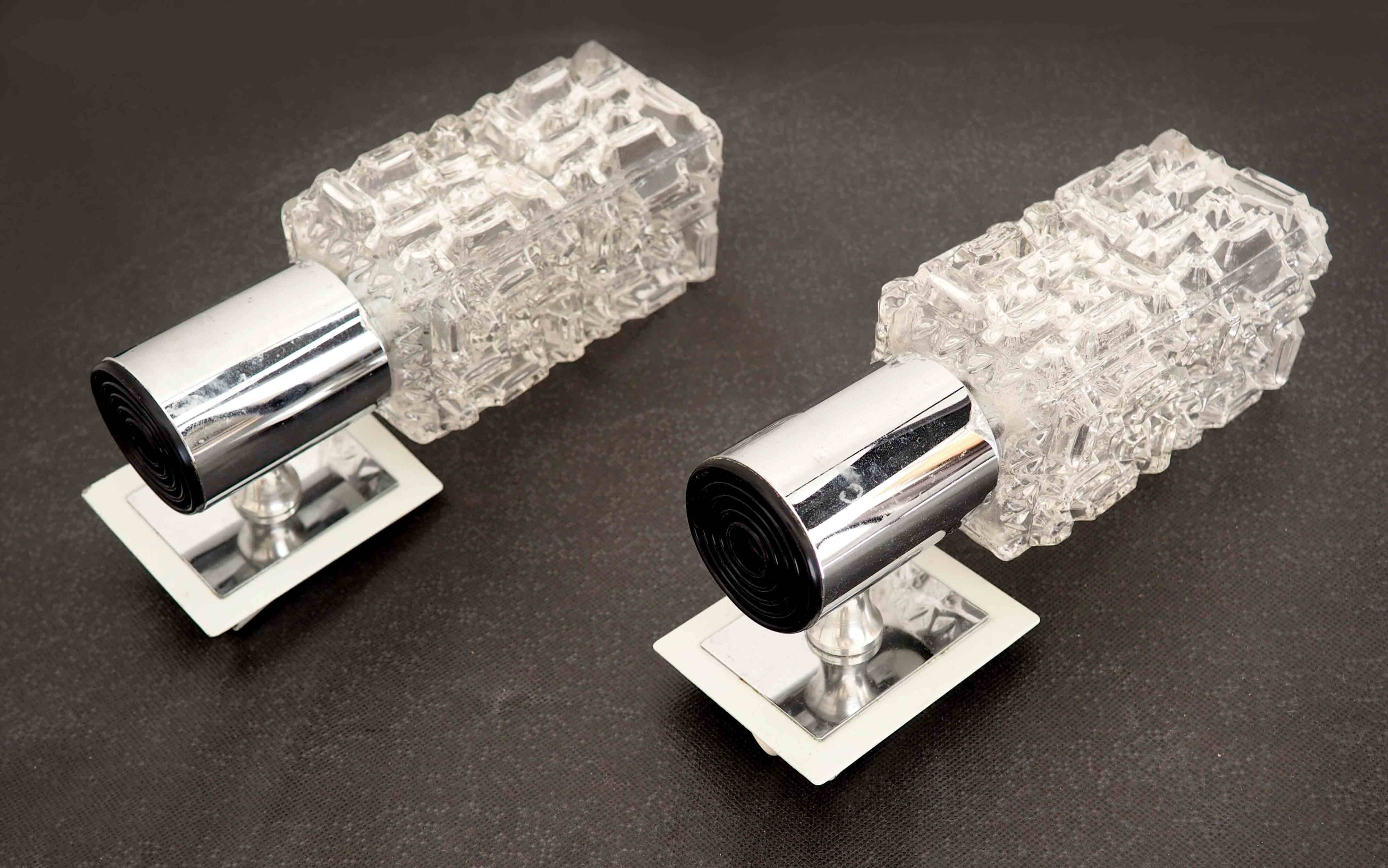 Pair of Targetti glass and chrome wall lights
