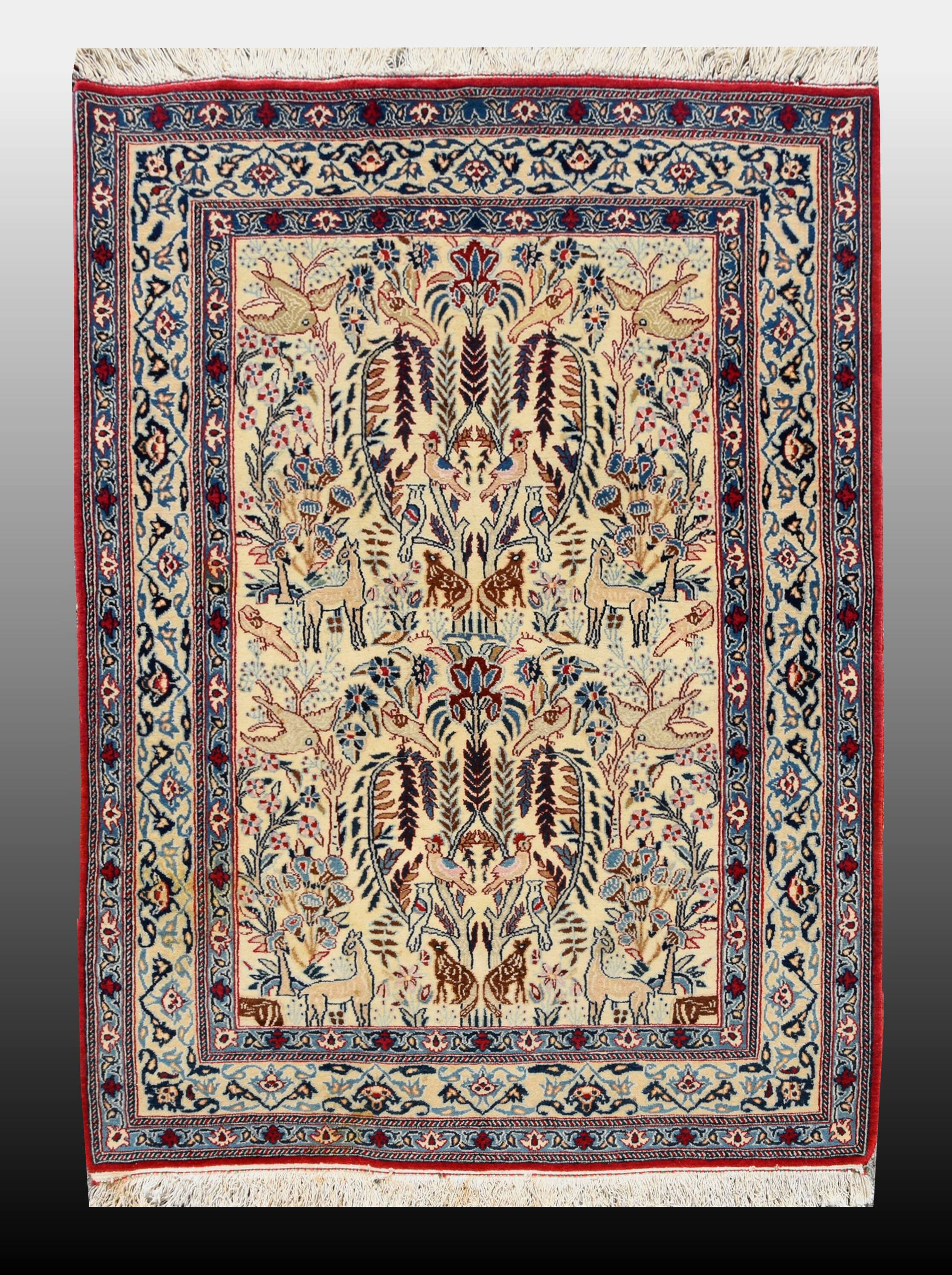 Tapis orient persan Iran Naïn Tudeshk 1.08 x 0.78 cm -Laine et soie