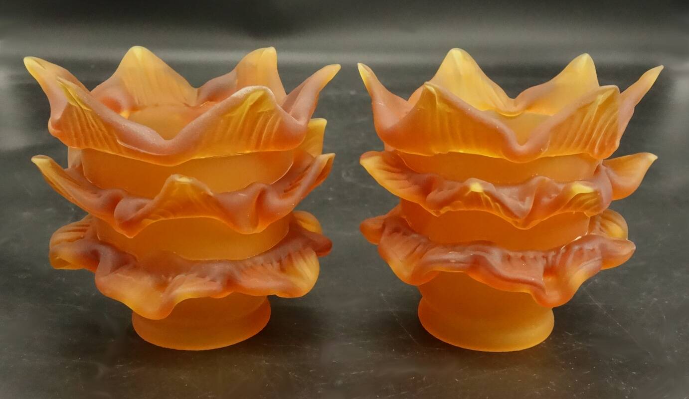 Pair of amber-colored glass paste tulips - several pairs available