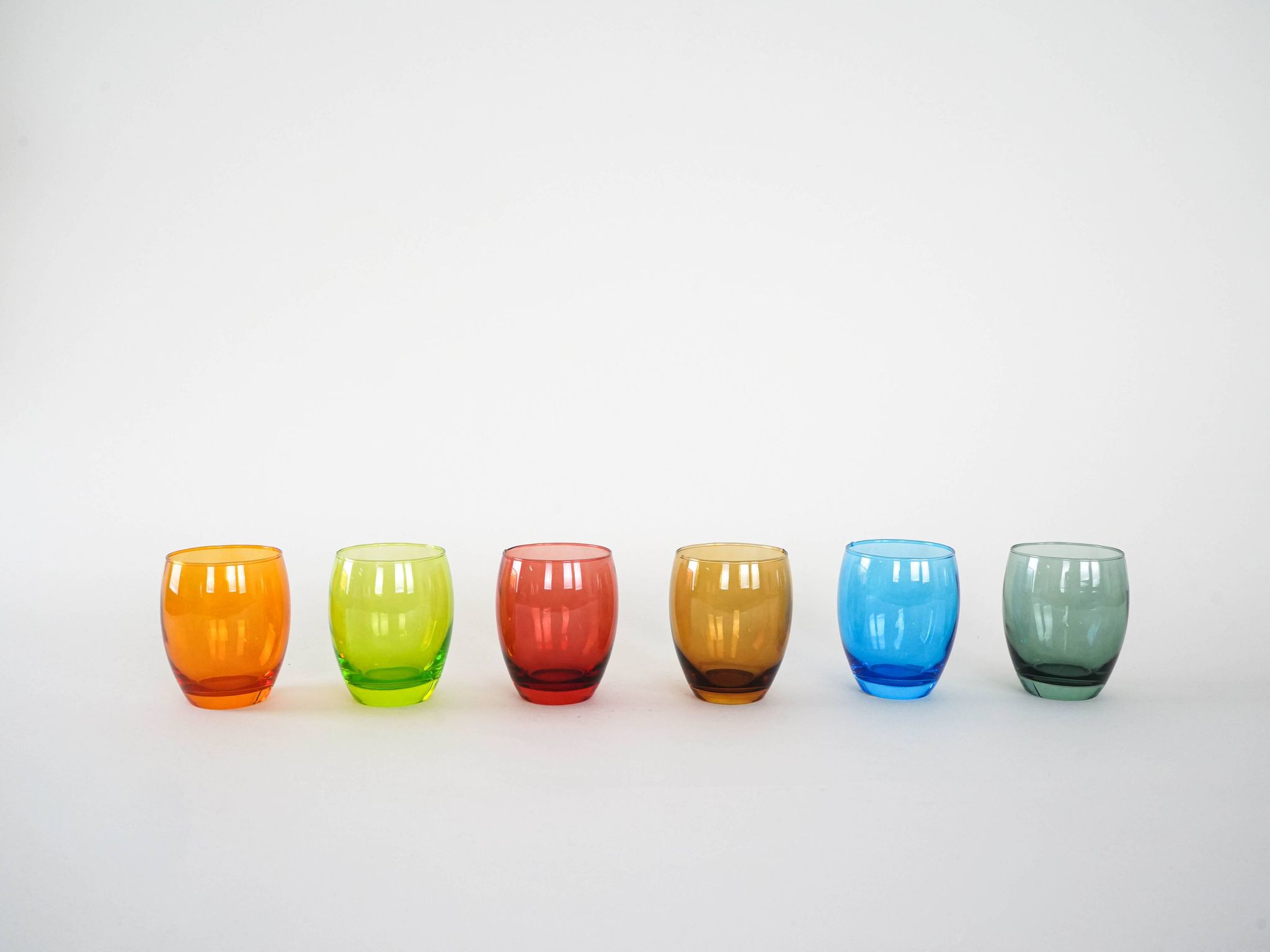 Set of colourful glasses, Italian design, 1970s, made in Italy