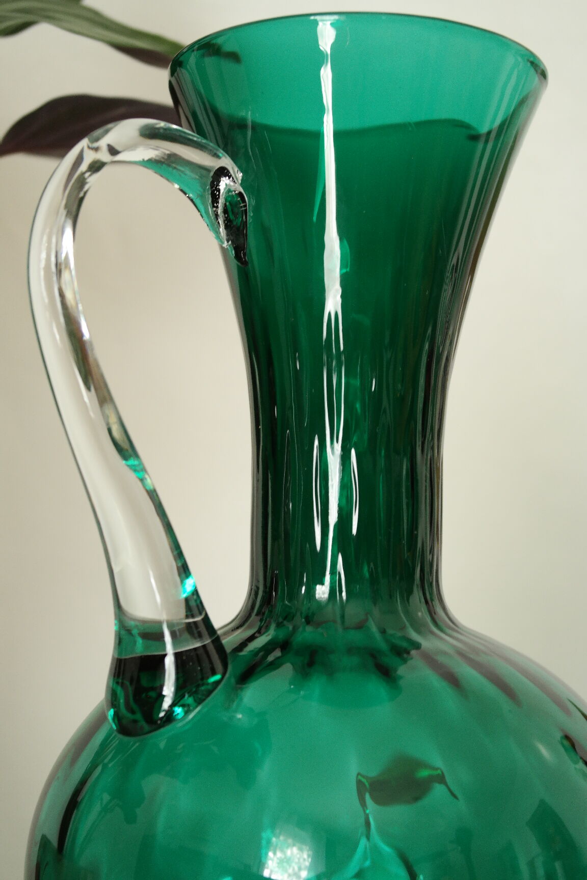 Vintage green blown glass jug vase