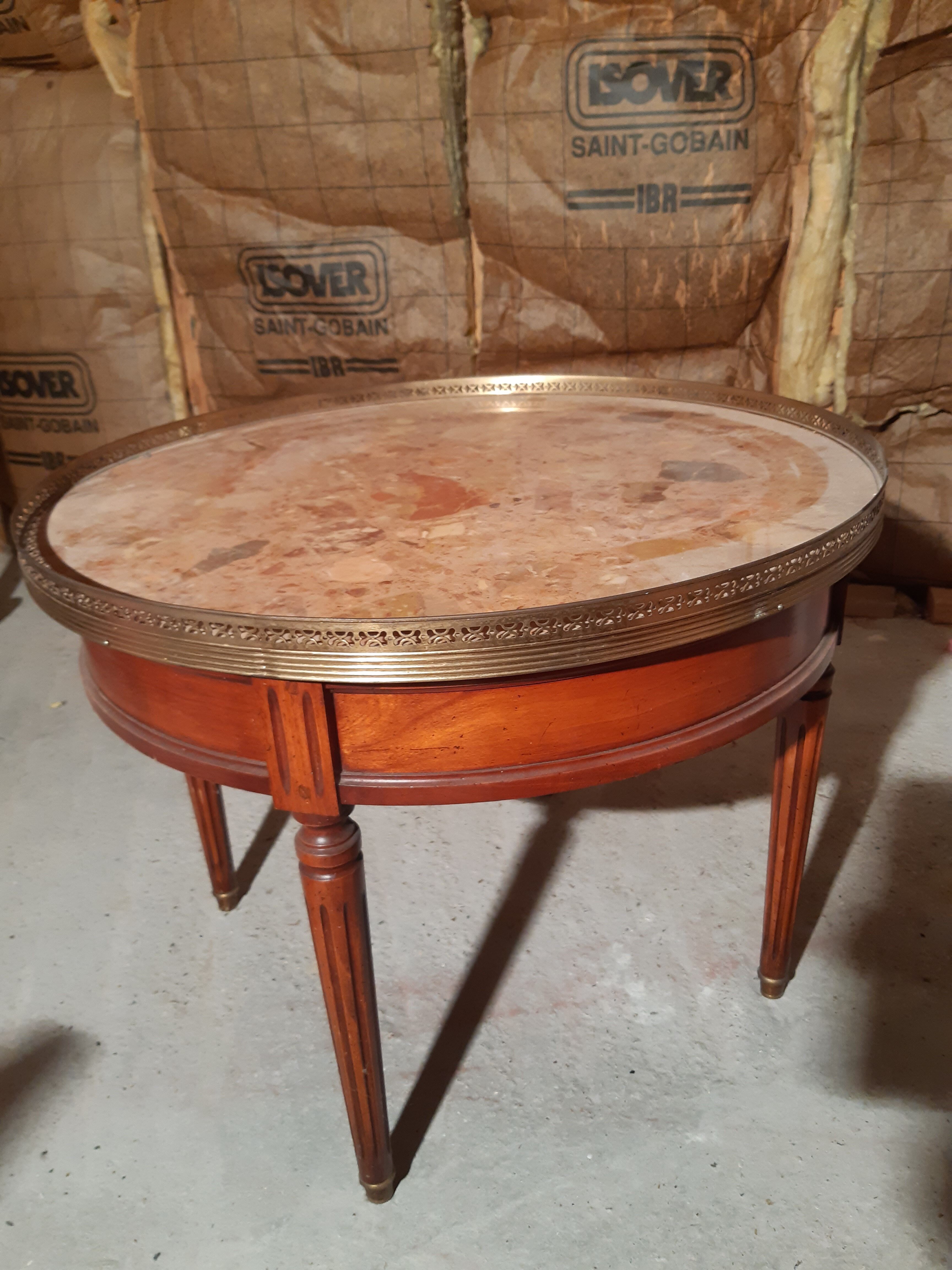 Marble and cherry hot water bottle table