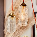 Walking lamp suspension tulip vintage pressed glass 70s