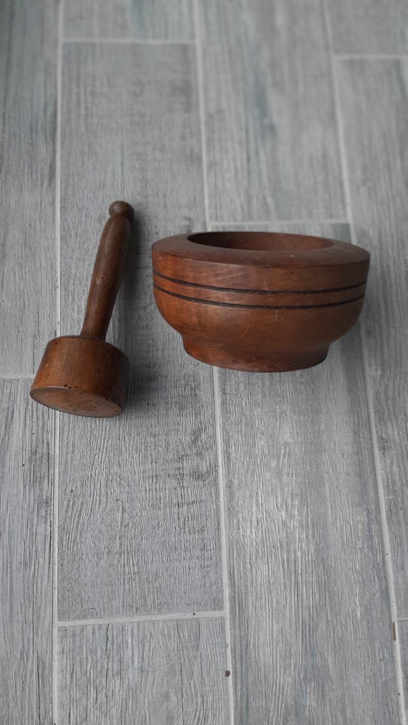 Wooden mortar and pestle