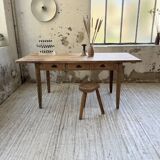1950s pine and oak farmhouse table with multiple drawers