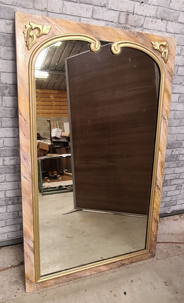 Miroir bois faux marbre, 134x80 verre au mercure