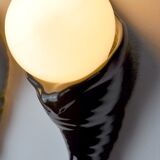 Black ceramic snail and white opaline sconce, France, 1980