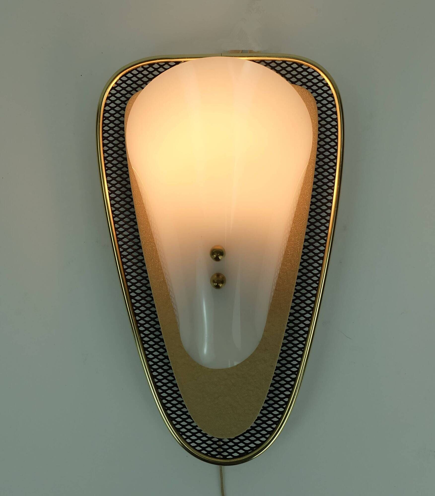 1950s sconce metal mesh and brass with white acrylic shades