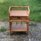 Shelf, side table, bedside table in vintage bamboo and rattan