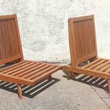 Pair of heaters 60s solid teak two-tone cushions