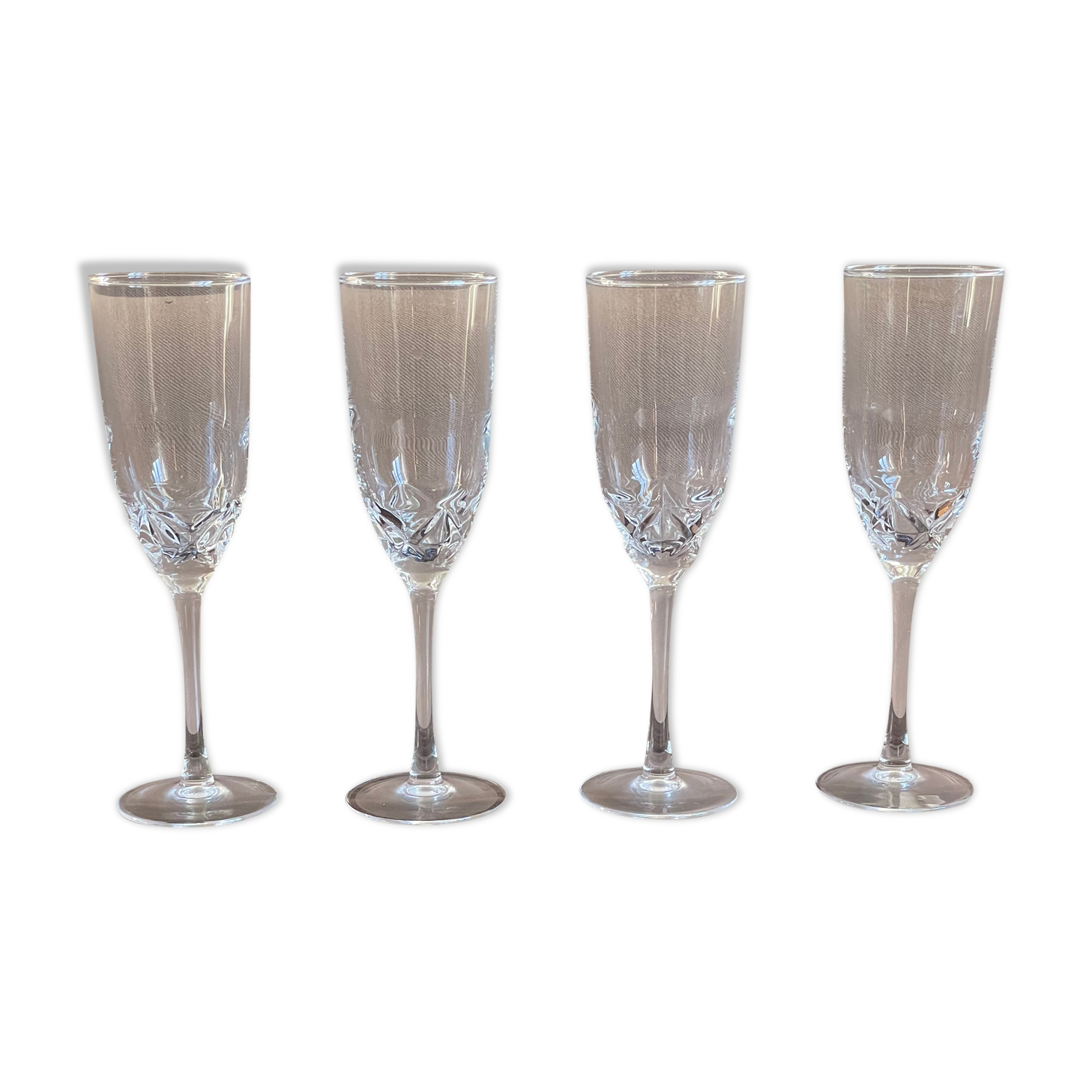 4 champagne flutes arc France h 21 cm vintage