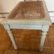 Footrest / bedroom stool Louis XVI — Celadon grey lacquered — Caned