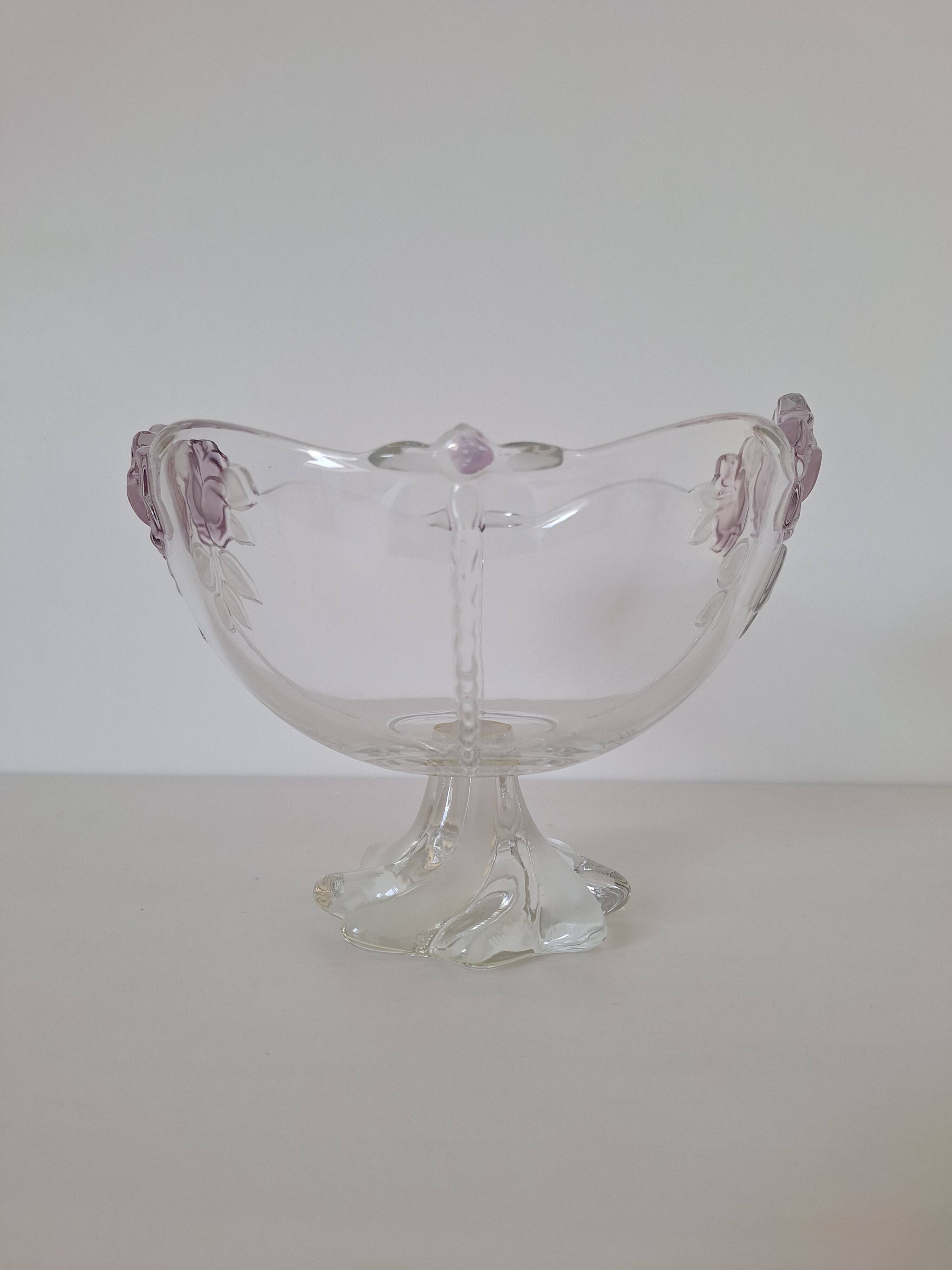 Coupe à fruits en verre blanc et rose