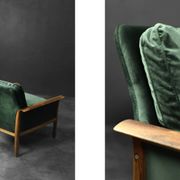 Vintage Mid-Century Modern Rosewood & Green Velour 3-Seater Sofa and Chair