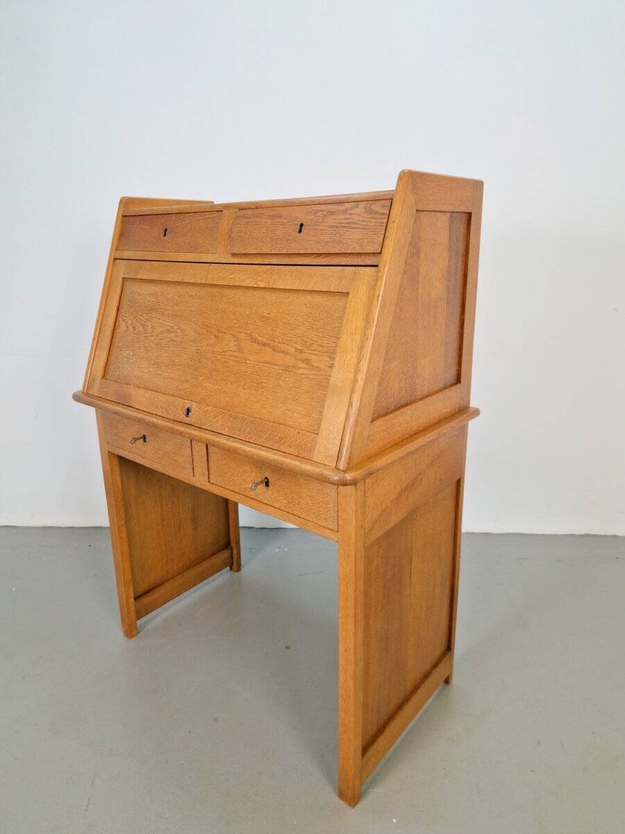 Art Deco Arts & Crafts Secretary in Natural Oak, 1930s