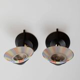 Set of 2 Vintage Murano Glass Wall Lamps with Multicolor Striped Shades and Matte Black Holders