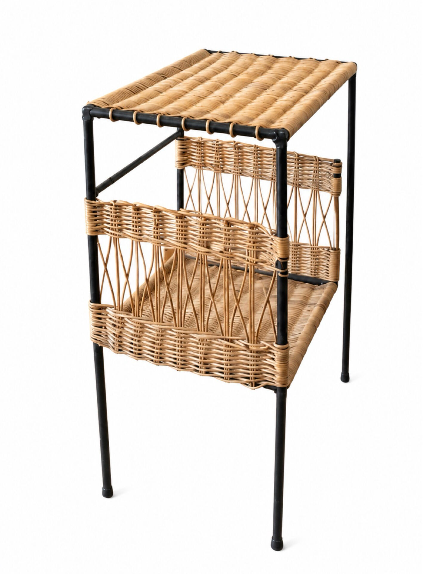 Metal and woven wicker side table – 1970s/80s