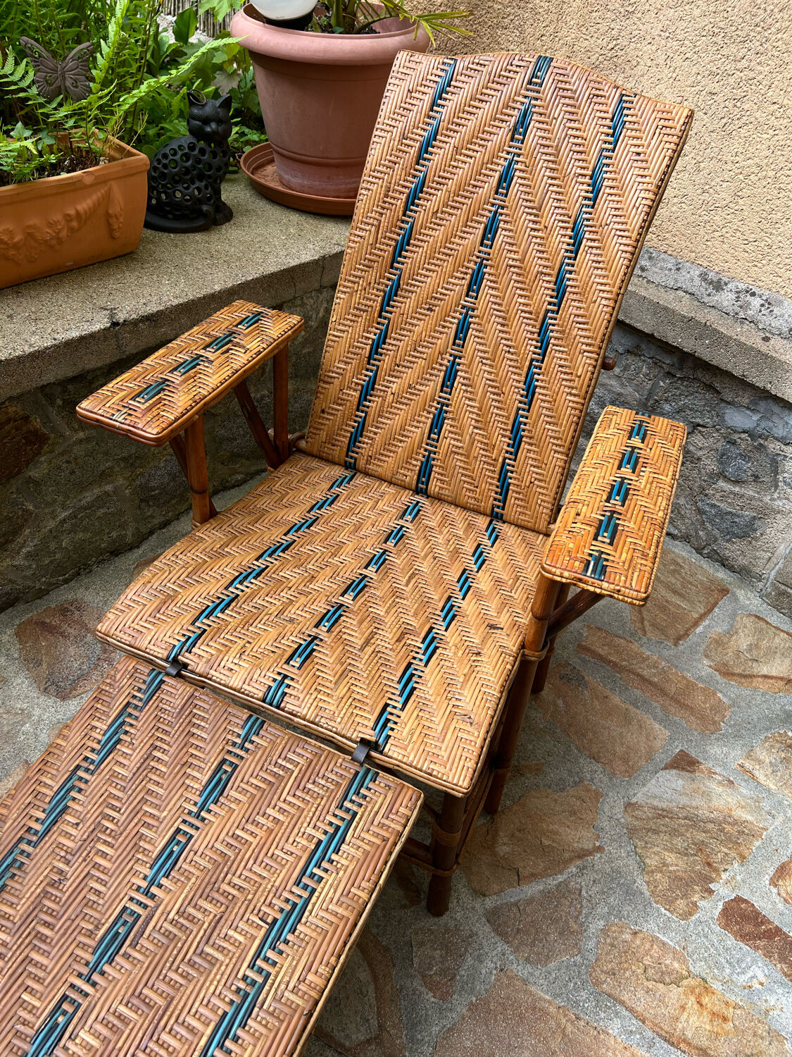 Vintage rattan and wicker deckchair