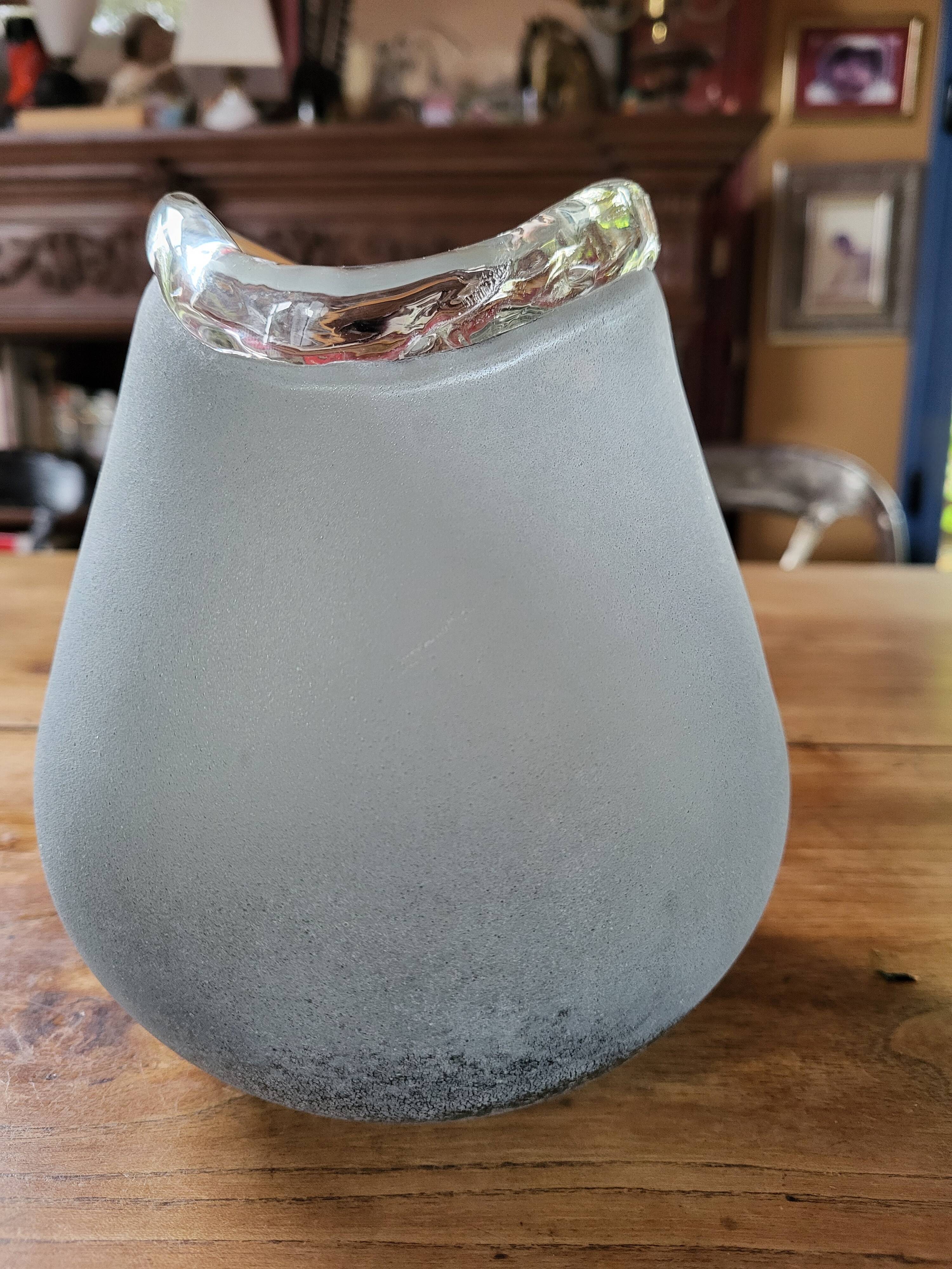 Biomorphic vase Murano granite gray glass paste