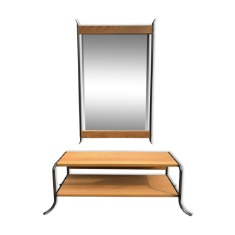 Vintage design  mirror & shoe rack set in oak, metal sb nord troja sweden 2000s