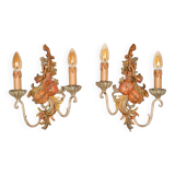 Pair of carved wood and metal sconces, Chelini FIrenze, Italy