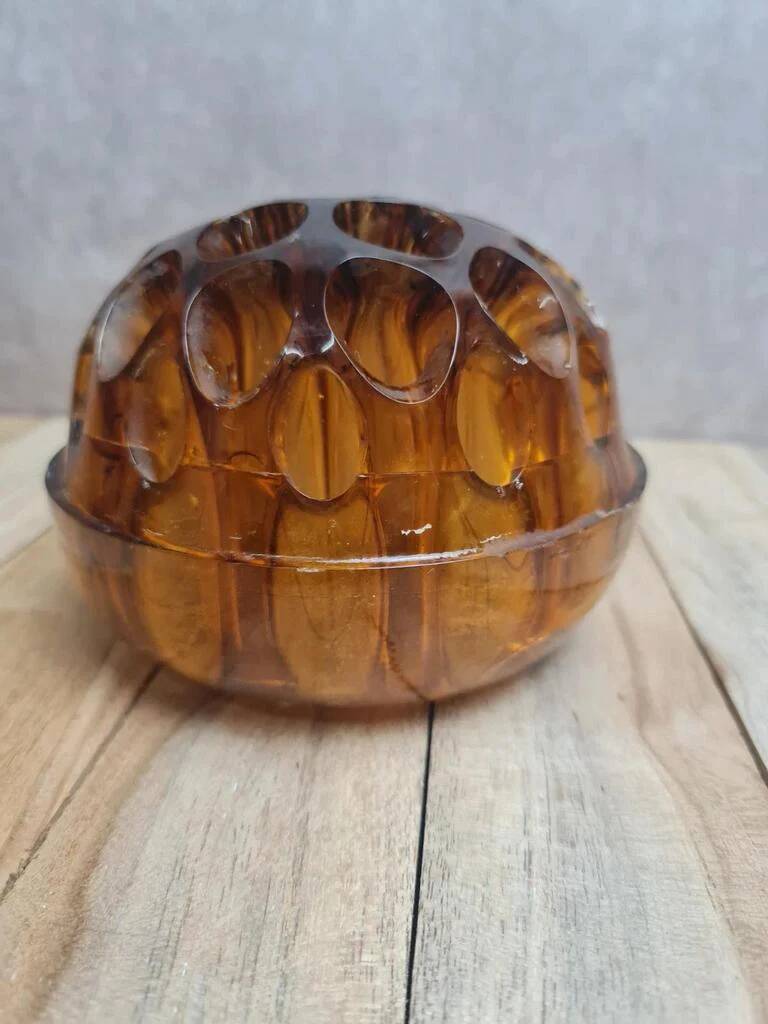 Art Deco Davidson "Cloud Glass" amber centrepiece bowl – vintage English flower holder