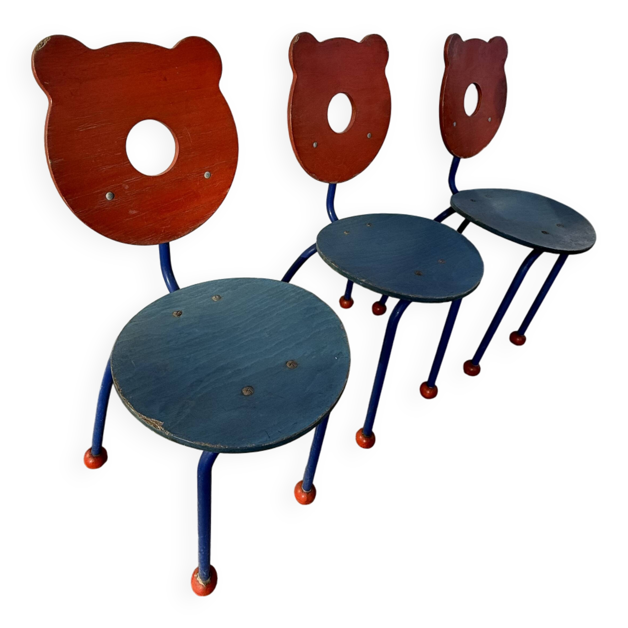 Set of 3 1980's Memphis style school chairs