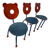 Set of 3 1980's Memphis style school chairs