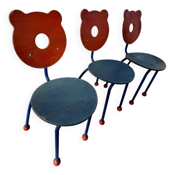 Set of 3 school chairs 1980's Memphis style