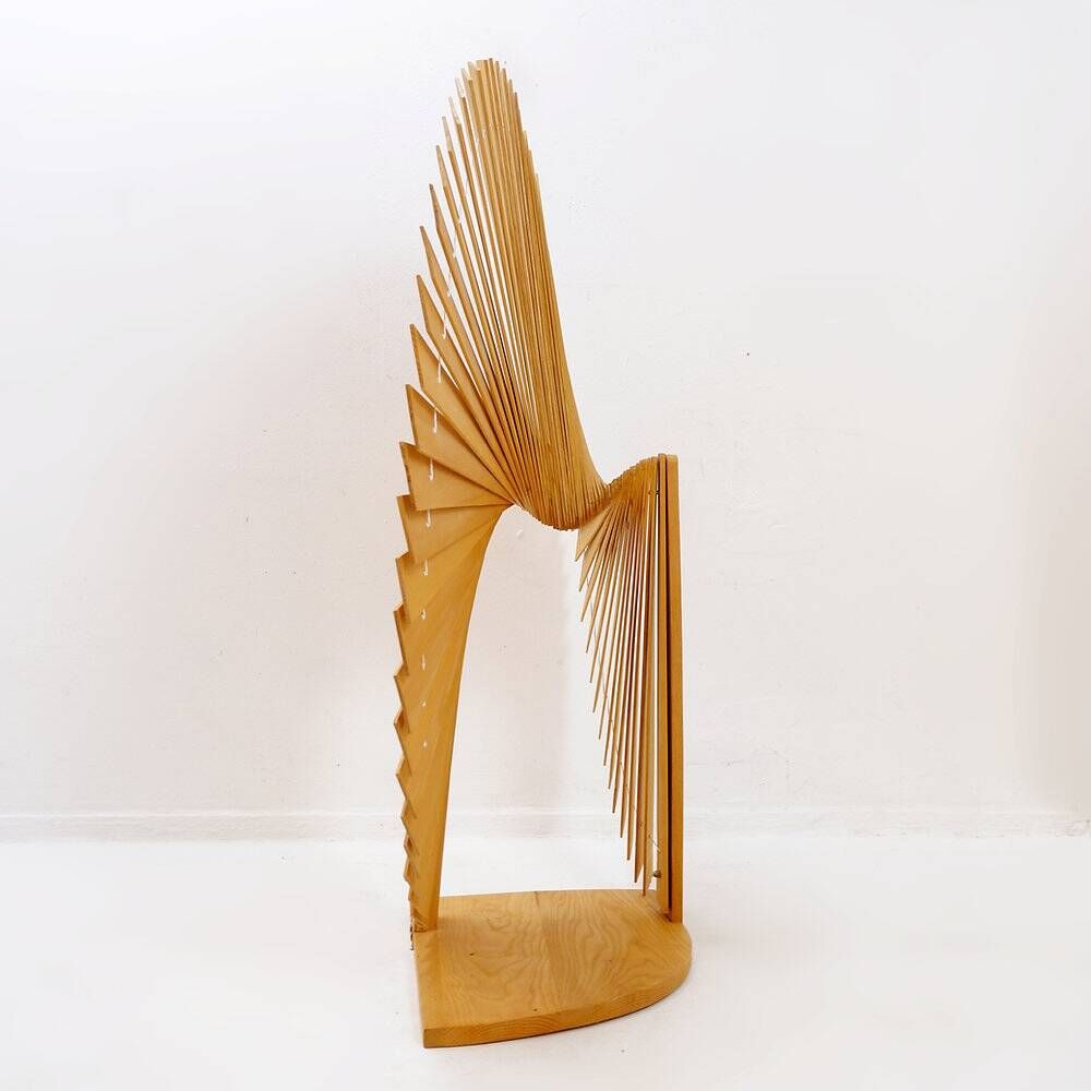 Pine folding screen in the shape of a fan, modern style, France, 1970s - Ø 113cm
