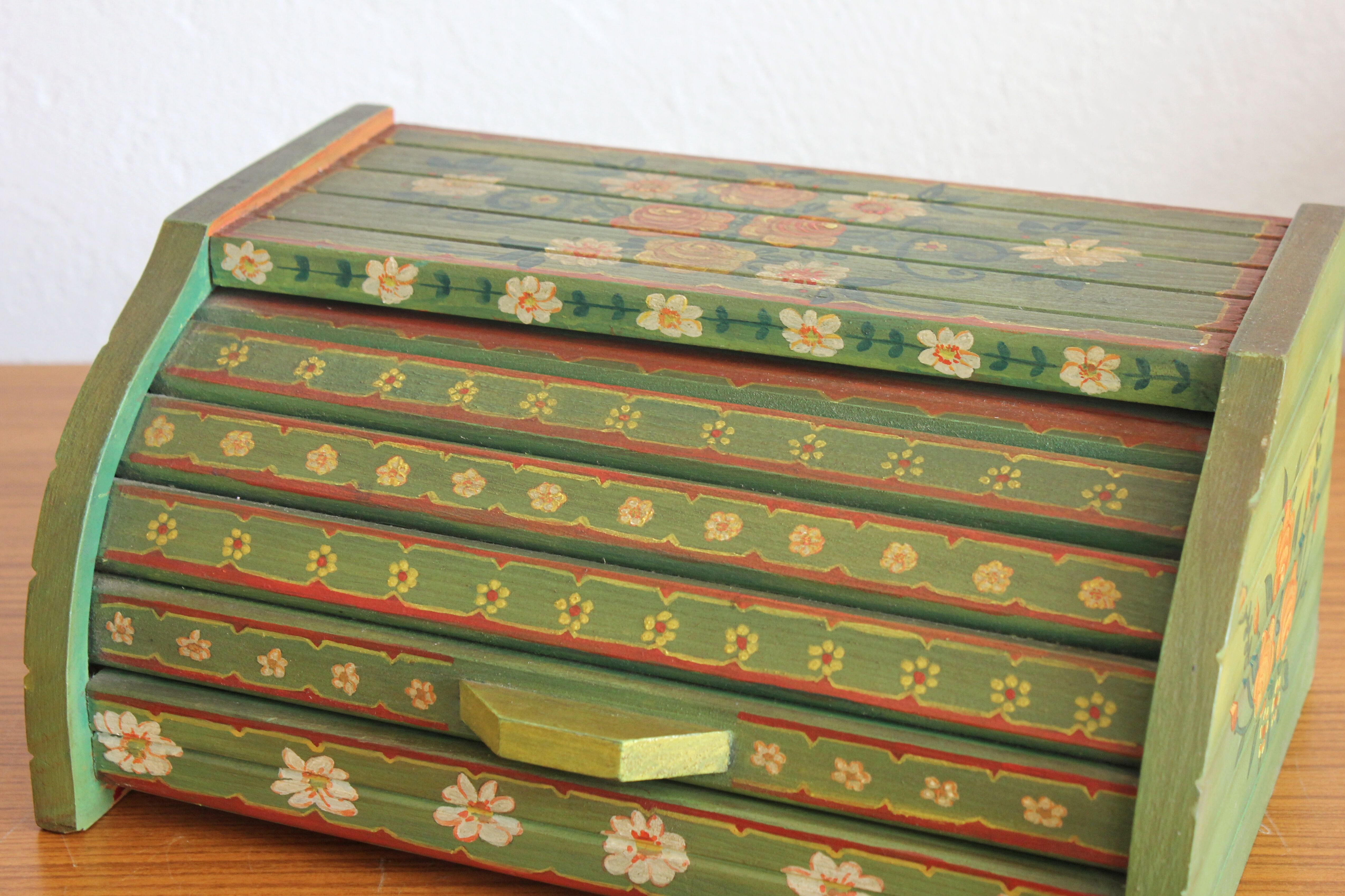 Vintage hand-painted wooden bread box