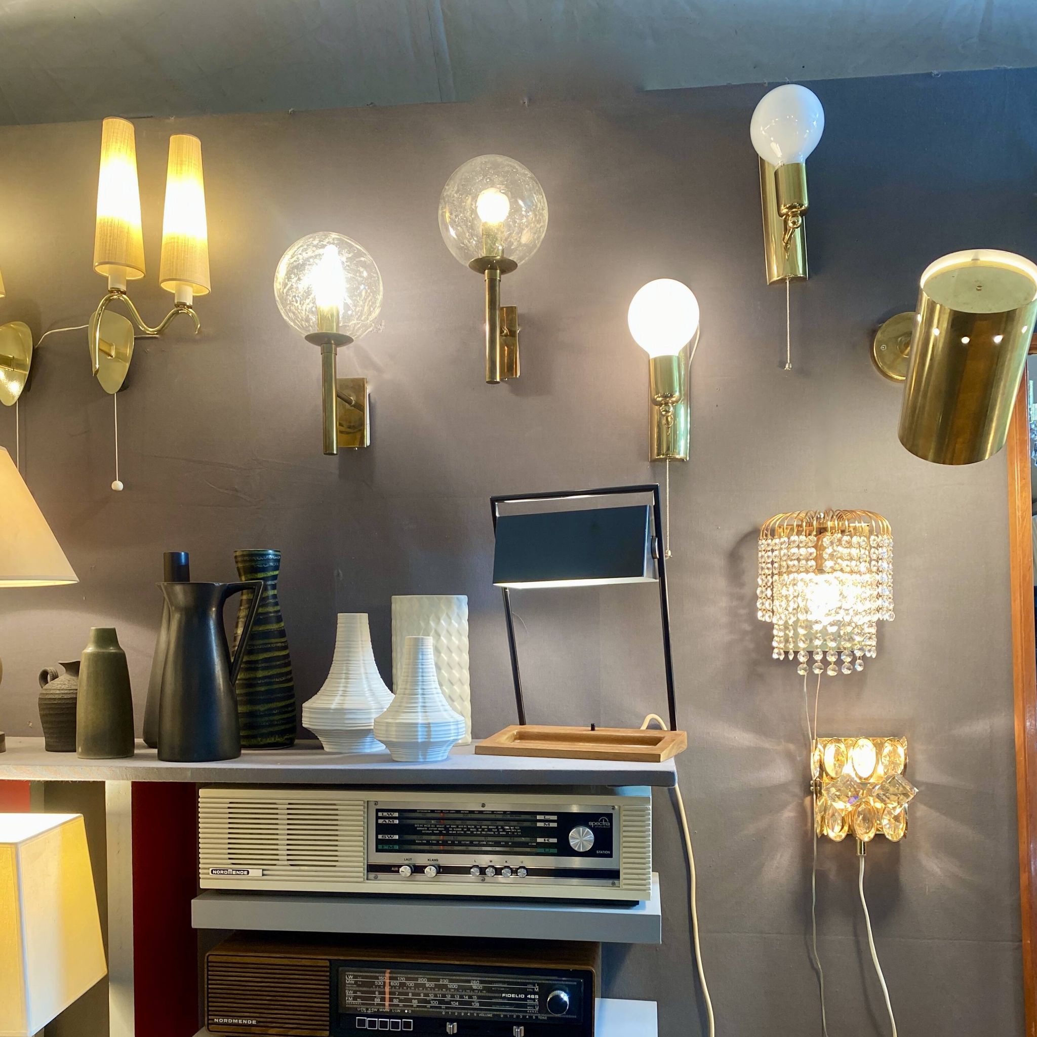 Vintage brass and glass wall lights, 1960s Doria Leuchten
