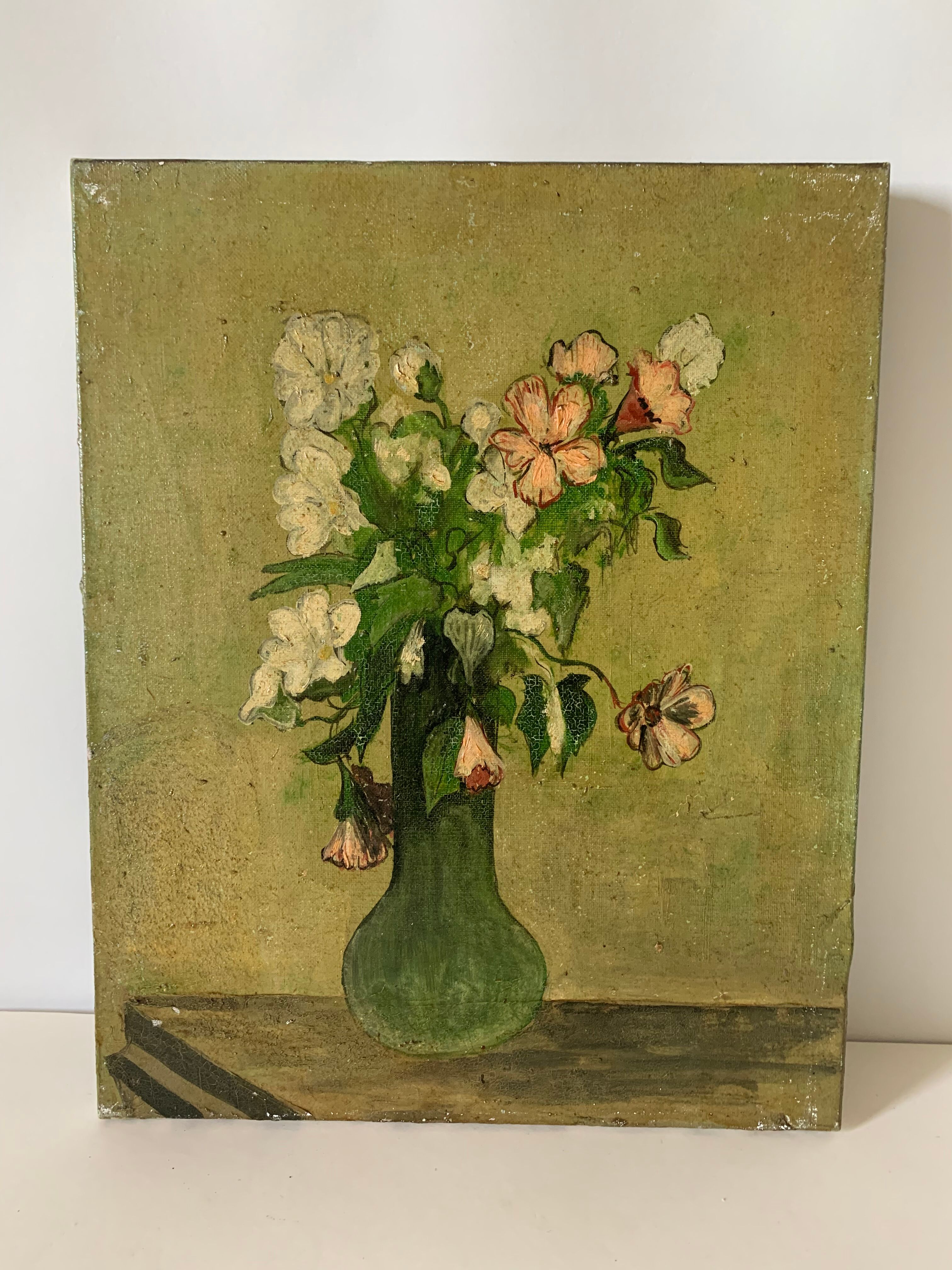 Oil on canvas vase of flowers