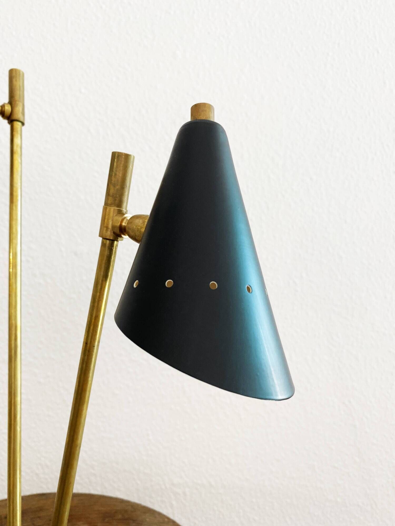 Italian lamp with three brass heads, 1950s design.