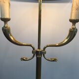 Floor lamp of parquet in neoclassical style in brass with dolphin heads. french work of the ma