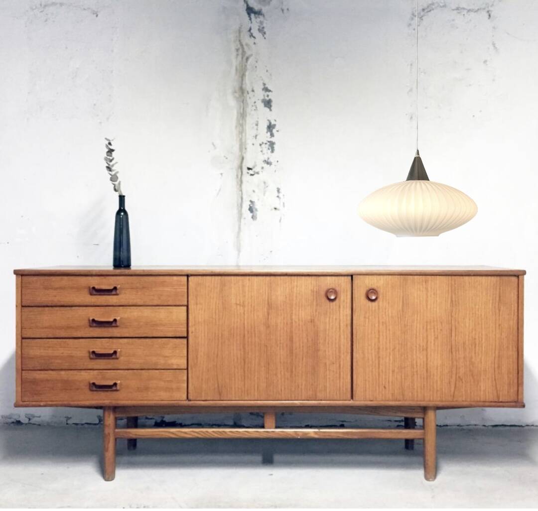 Large Scandinavian pendant light in striated opaline and brass from the 60s