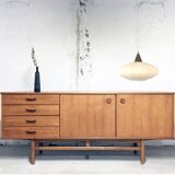 Large Scandinavian pendant light in striated opaline and brass from the 60s