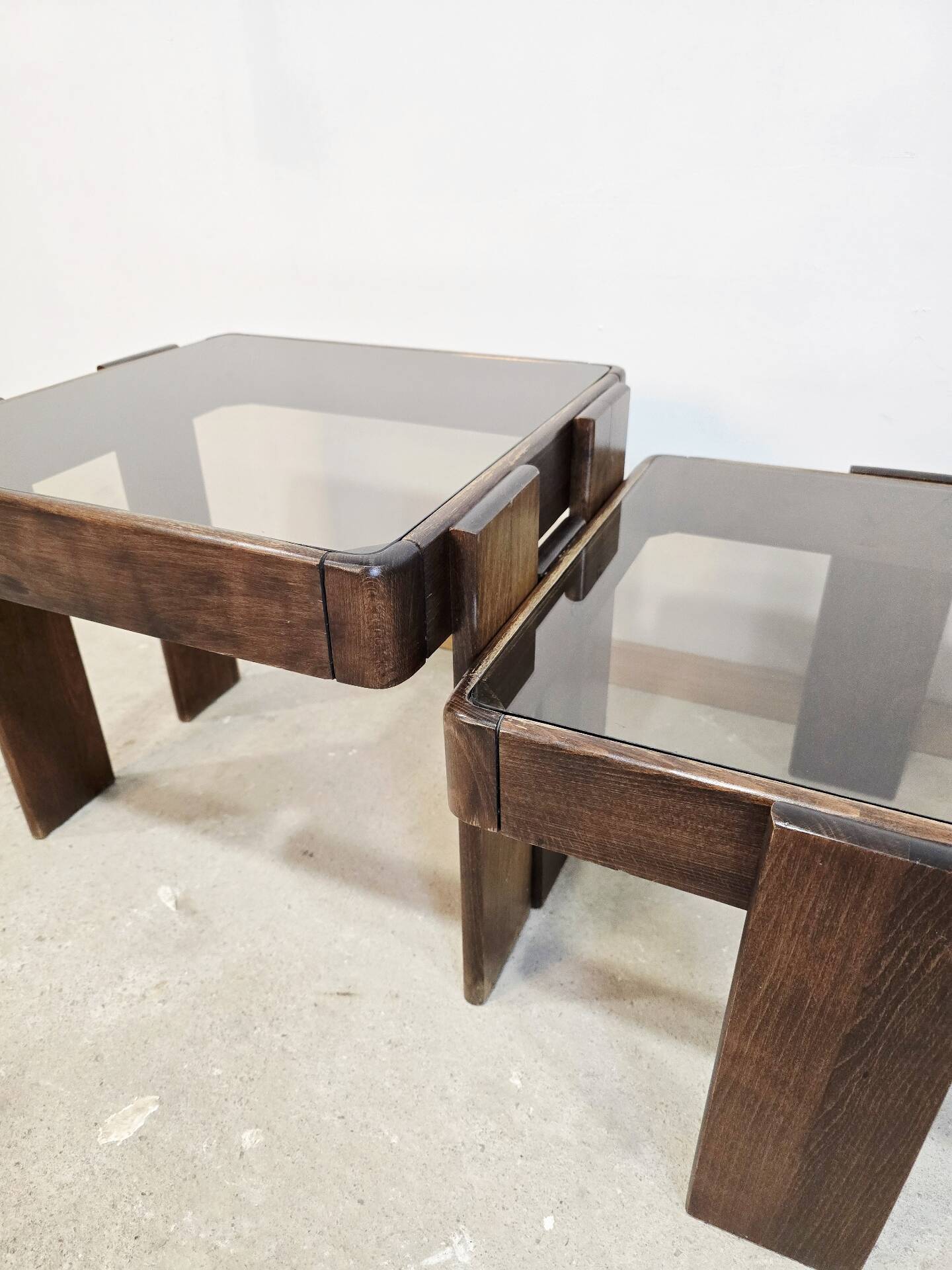 1970s Meblo Frattini Nesting Tables with Smoked Glass