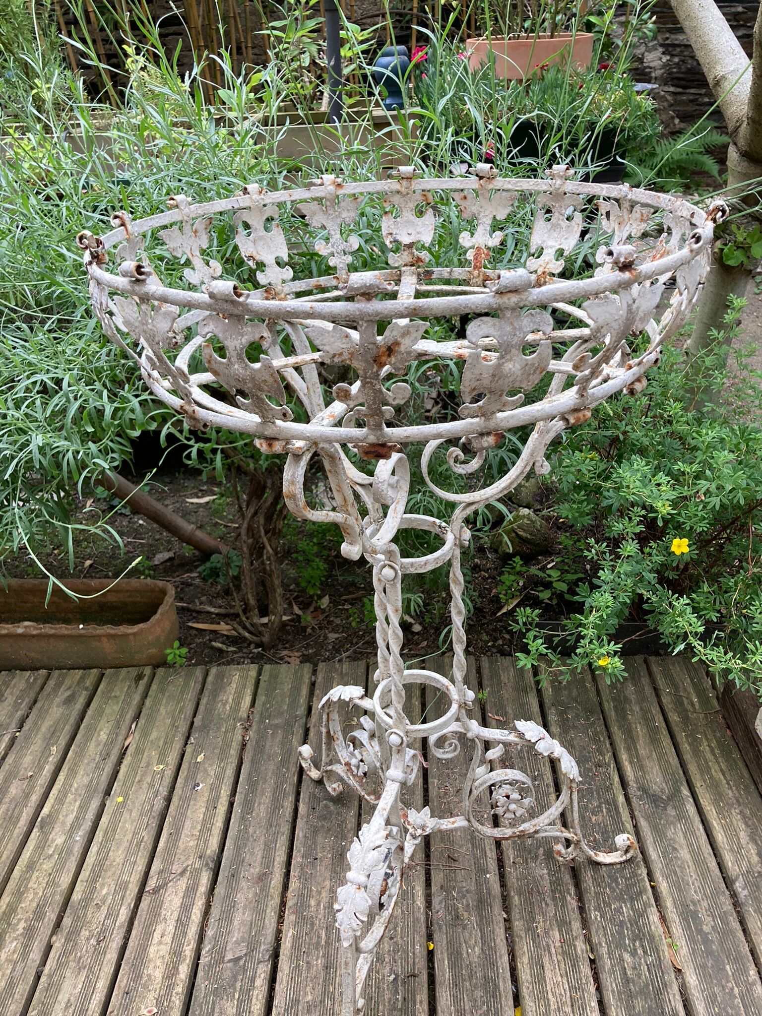 Ancienne jardinière corbeille sur pied fer forgé Orangerie fin XIXème