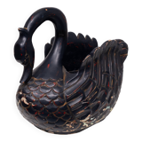 Mid Century Large Black Wooden Swan