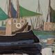 Mid-Century Modern Swedish "Green Sails" Vintage Seascape Oil Painting, Framed