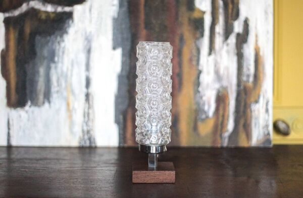 Lampe de table vintage , lampe a poser bois et globe verre, lampe d'appoint