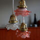 Chandelier suspension waterfall 3 lamps glass paste flower pink tulip old art deco