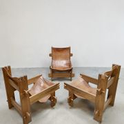 Vintage brutalist leather armchair 'Safari time'