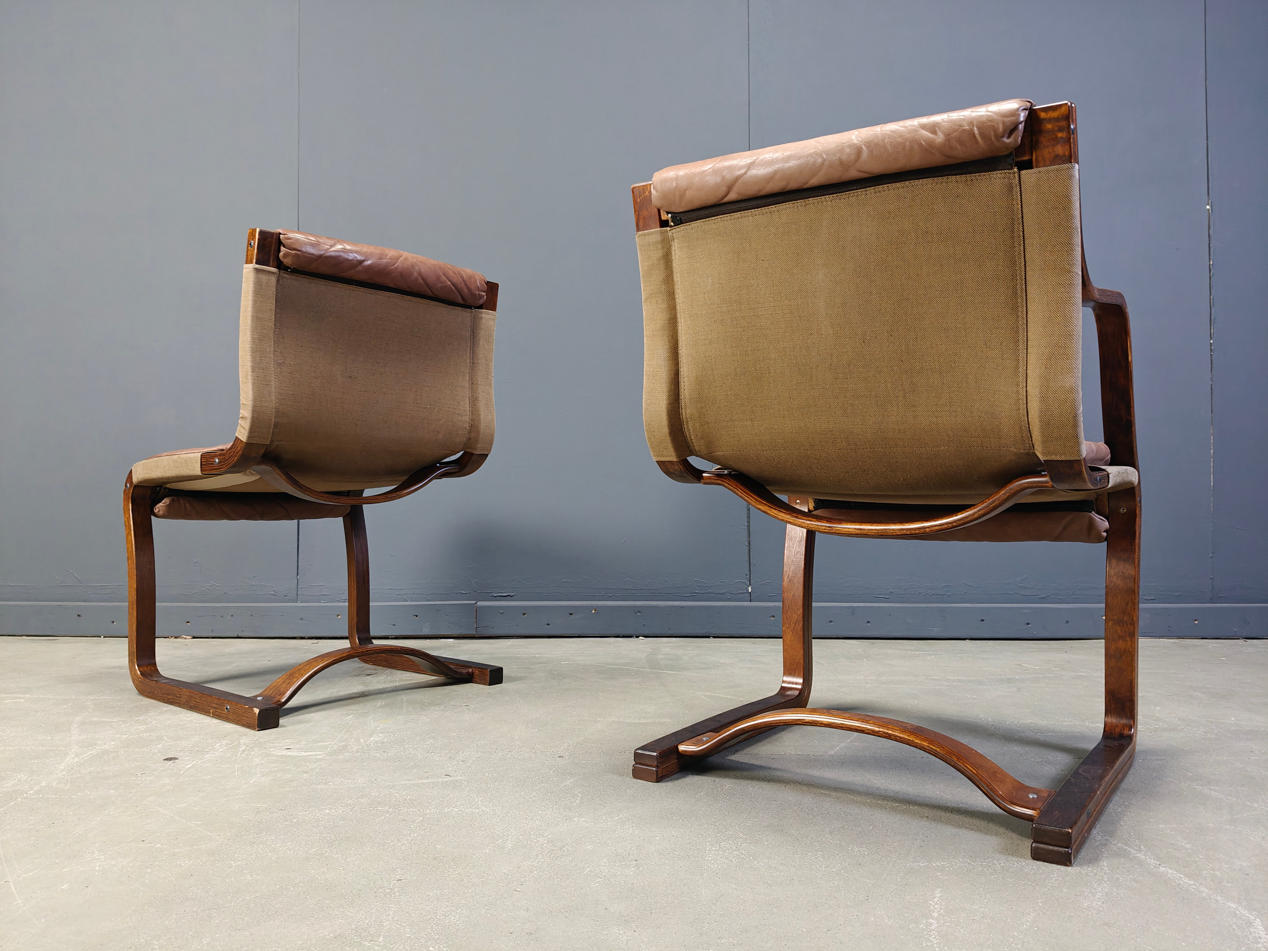 Asko Pajamies vintage leather plywood chairs from Finland, set of 6 - 1970s