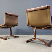 Asko Pajamies vintage leather plywood chairs from Finland, set of 6 - 1970s